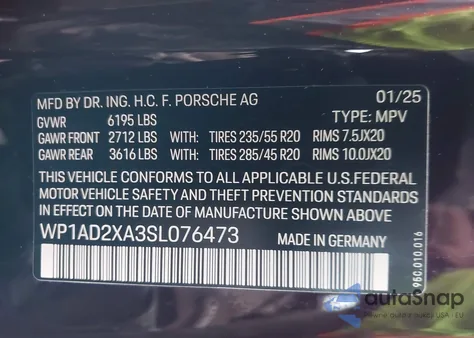 2025 Porsche Macan Electric z USA, uszkodzony, nr VIN WP1AD2XA3SL076473